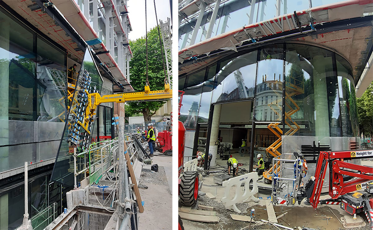 Instalarea panourilor ondulate care cântăresc peste două tone sub proiecții și în spatele stâlpilor